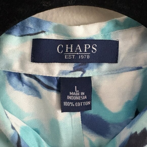 Chaps At the Seashore Womn L White/Blue Floral 3/4 Sleeve Gold Button Blouse NWT - Picture 7 of 11